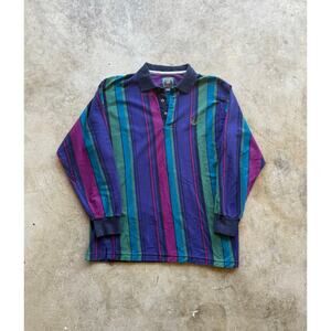 VTG 90s Chaps Ralph Lauren Striped Rugby Style Longsleeve Polo Shirt Size Large